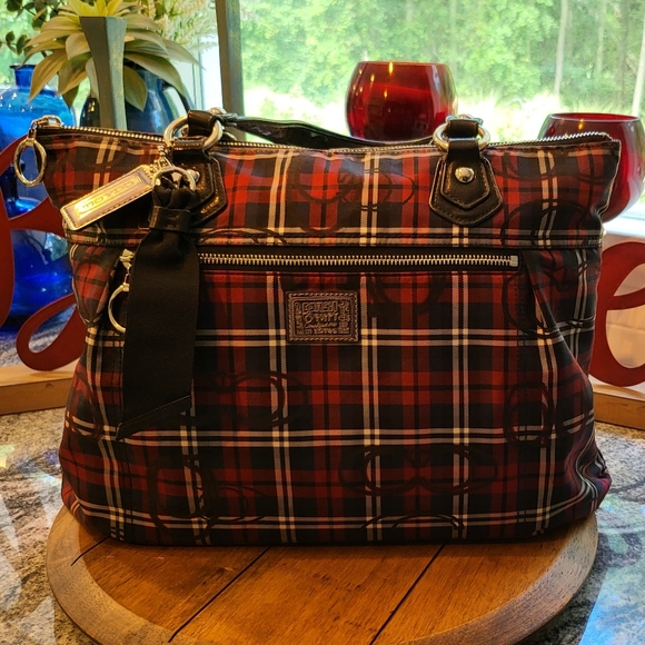 SOLD:  Coach Poppy Signature Collection Plaid Glam Tote Bag - GET IT NOW FOR $92 - Picture 1 of 17